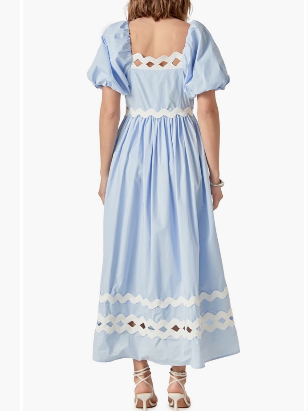 English Factory Powder Blue Puff Sleeve Cotton Midi Dress XS NWT - Picture 3 of 11